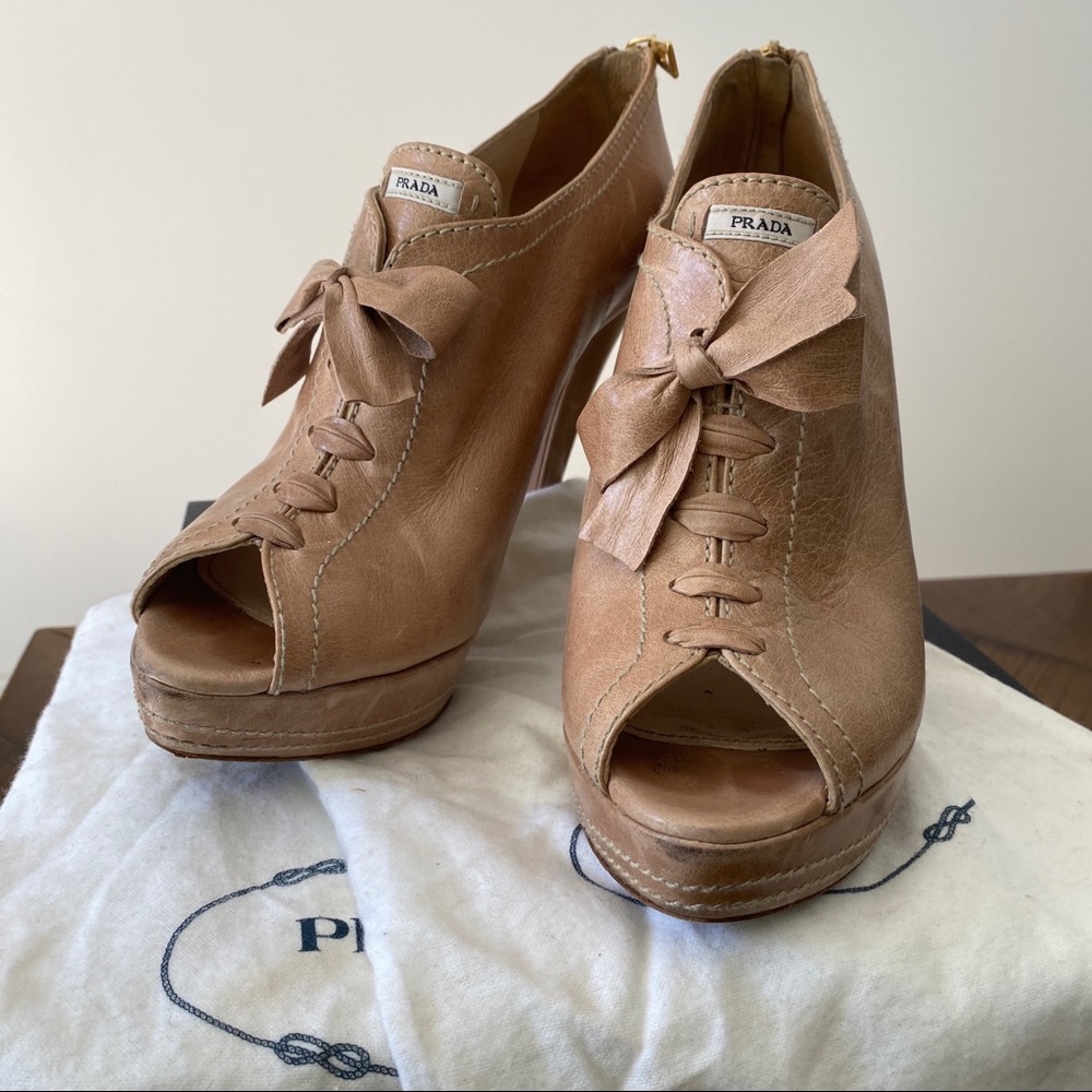 Prada Peep-toe Platform Lace-up Booties - Picture 2 of 10
